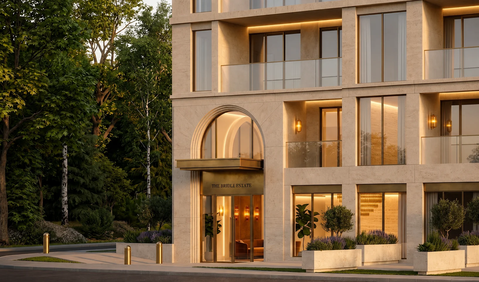 Warm evening entrance at The Bridle Estate